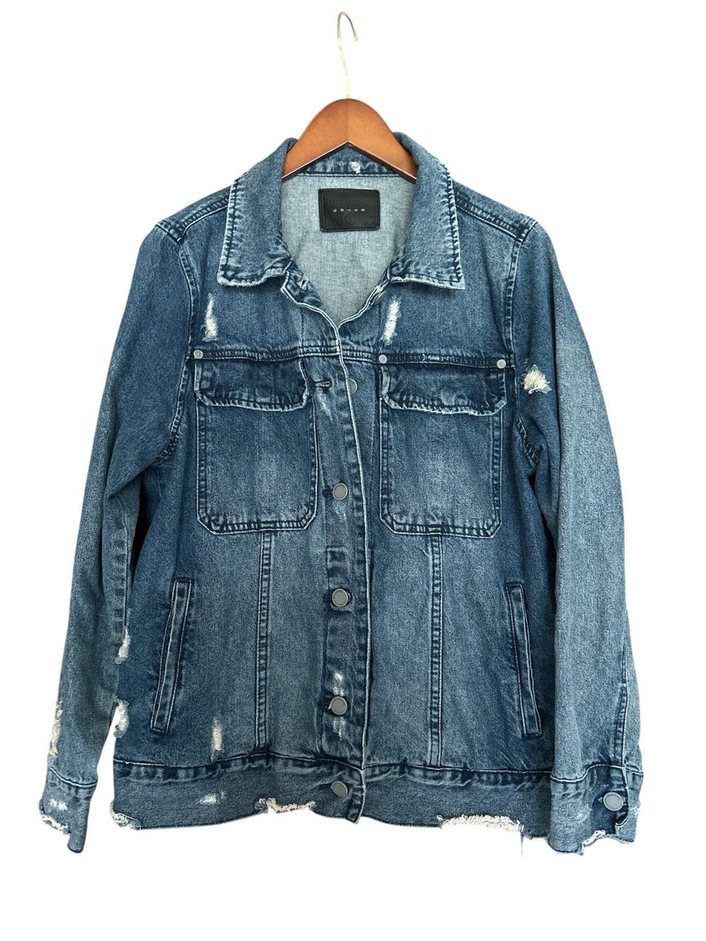 Womens Blank NYC Denim Jacket - Distressed Blue Jean Jacket
